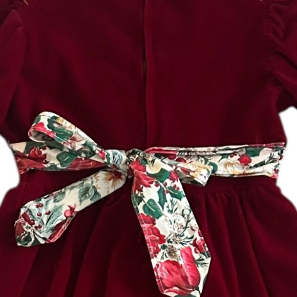 Vintage Jilly Girls Red Velvet Dress Sz 6 Floral Lace Holiday Photo Shoot Xmas - Picture 6 of 6
